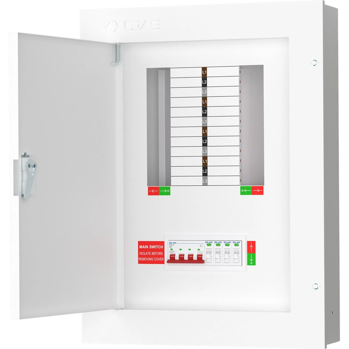 Live TPN08-125S 8 Way Distribution Board with SPD – 3 Phase TP&N 125A