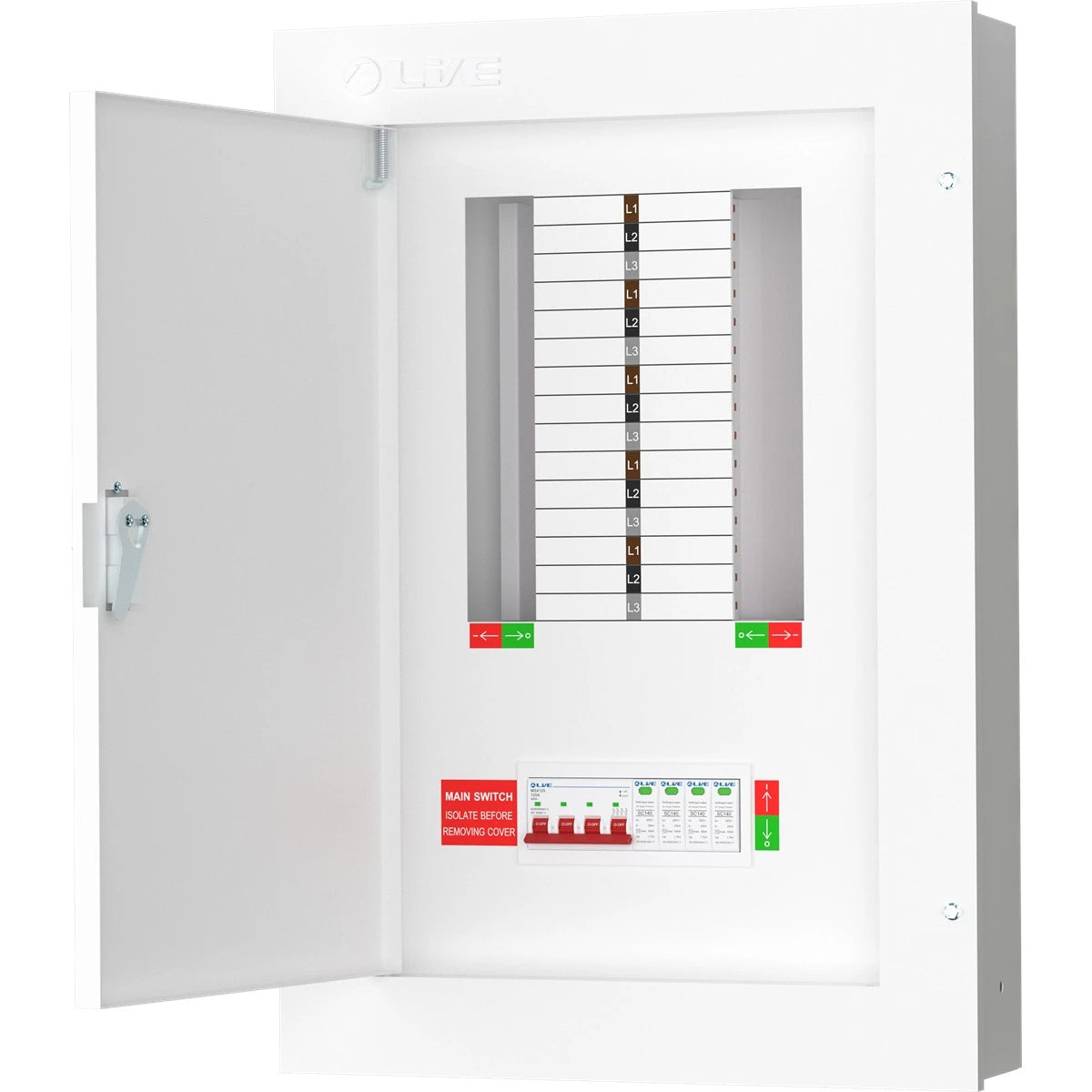 Live TPN10-125S 10 Way Distribution Board with SPD – 3 Phase TP&N 125A
