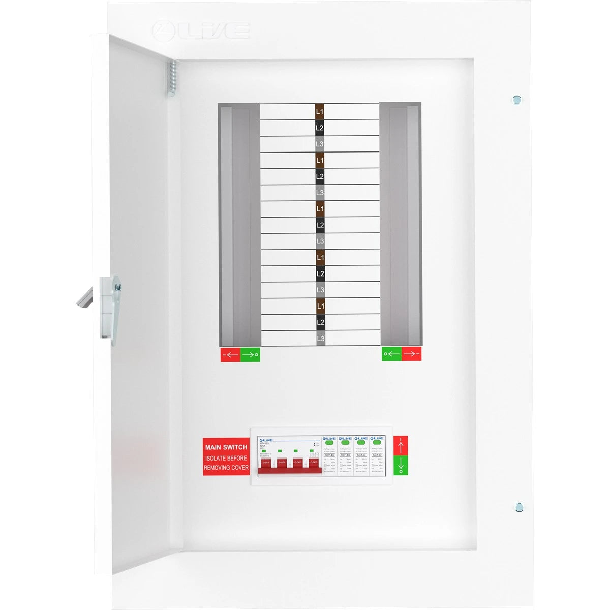 Live TPN10-125S 10 Way Distribution Board with SPD – 3 Phase TP&N 125A