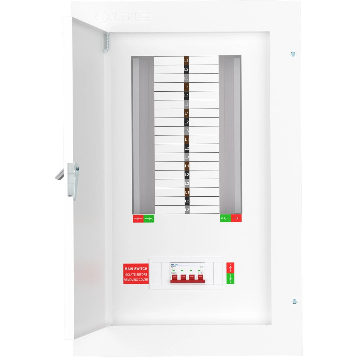Live TPN12-125 12 Way Distribution Board – 3 Phase TP&N 125A Incomer