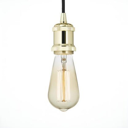 Vintage Pendant Lamp Holder – Polished Brass with Braided Cable