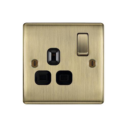 1 Gang 13A Switched Socket Antique Brass – Classic Power Outlet