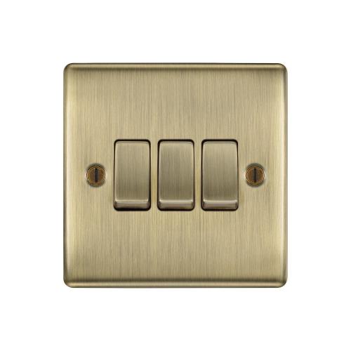 3 Gang 2 Way Switch Antique Brass – Premium Multi-Light Control