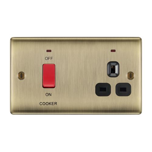 45A Cooker Control Unit with Socket Antique Brass – Safe Kitchen Power Management