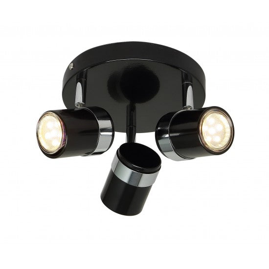 Contemporary 3 Way Black & Chrome Round GU10 Ceiling Spotlight Light by UKEW