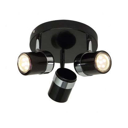 Contemporary 3 Way Black & Chrome Round GU10 Ceiling Spotlight Light by UKEW