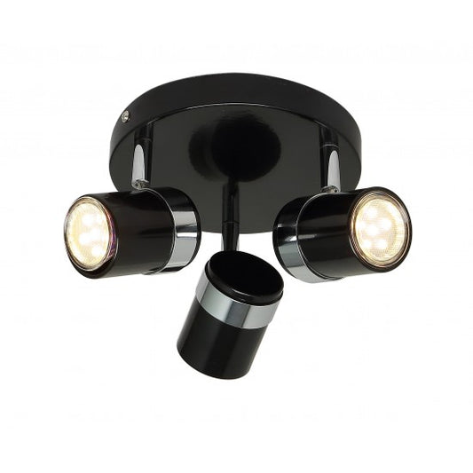 Contemporary 3 Way Black & Chrome Round GU10 Ceiling Spotlight Light by UKEW