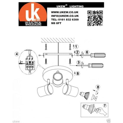 Contemporary 3 Way White & Chrome Round GU10 Ceiling Spotlight Light by UKEW®