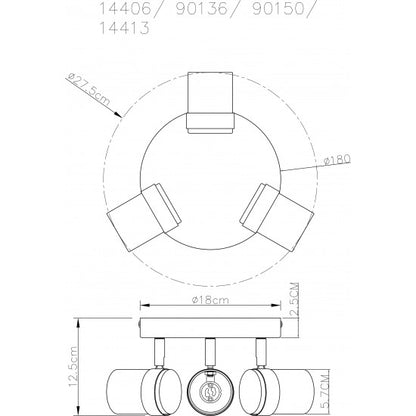 Contemporary 3 Way Satin & Chrome Round GU10 Ceiling Spotlight Light by UKEW®