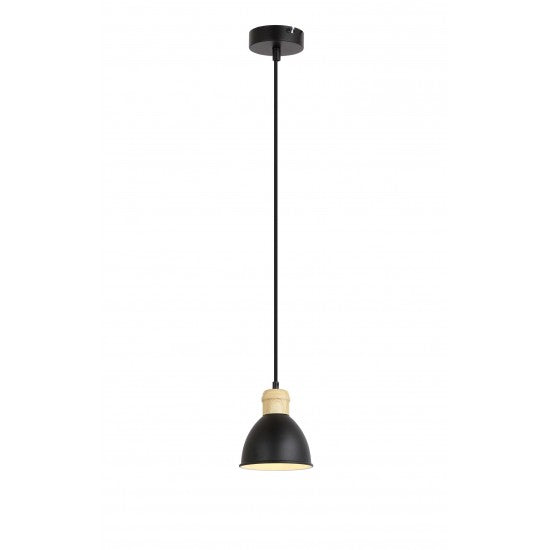 Contemporary Diner Kitchen Single Pendant Light Fitting Wood Effect - Black