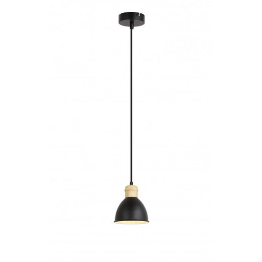 Contemporary Diner Kitchen Single Pendant Light Fitting Wood Effect - Black