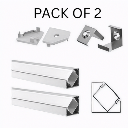 5 Pack of 3 Meter Corner Aluminium LED Profile 18mm - With White PC Diffuser