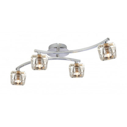 Flush Double Arm Crystal Glass 4 Way Ceiling Chrome Light