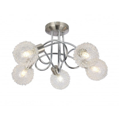 Globe Mesh Satin Chrome 5 Way Round Ceiling Spotlight