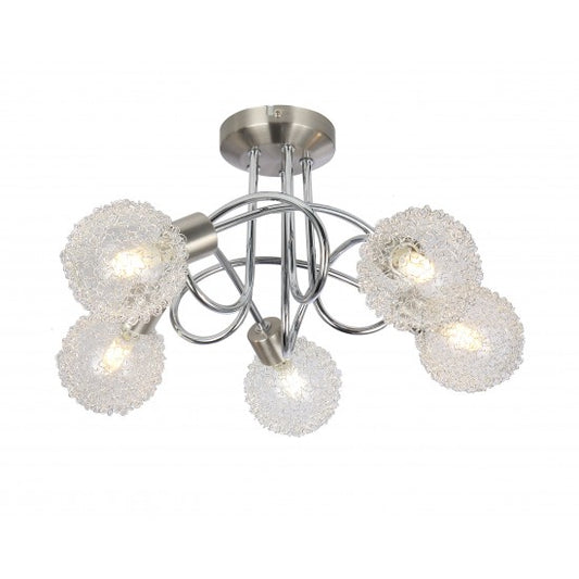 Globe Mesh Satin Chrome 5 Way Round Ceiling Spotlight