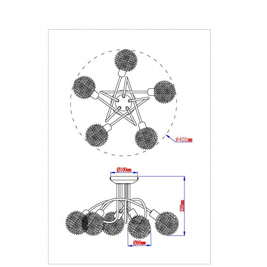Globe Mesh Satin Chrome 5 Way Round Ceiling Spotlight