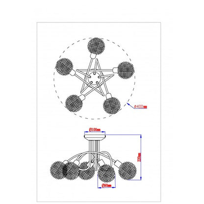 Globe Mesh Satin Chrome 5 Way Round Ceiling Spotlight