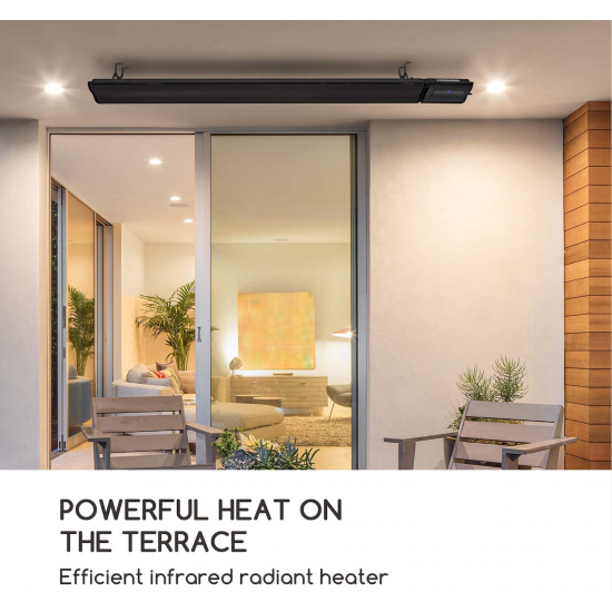 Infrared Wall or Ceiling Radiant Heater – 1800W / 2400W, IP44, Remote Control, Black Finish
