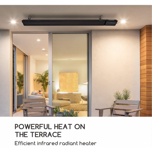Infrared Wall or Ceiling Radiant Heater – 1800W / 2400W, IP44, Remote Control, Black Finish