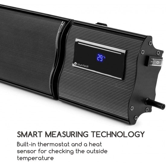 Infrared Wall or Ceiling Radiant Heater – 1800W / 2400W, IP44, Remote Control, Black Finish