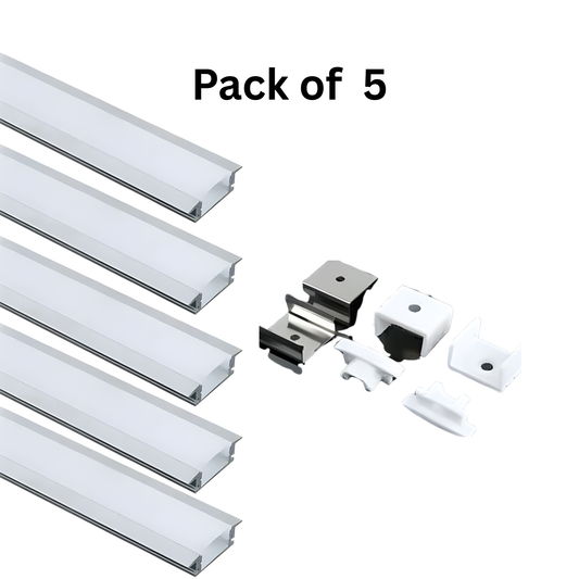 5 Pack of 3 Meter Wide Surface Aluminium LED Profile - 17mm - 12mm Internal Width - With White PC Diffuser | SSM Electric