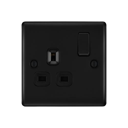 1 Gang 13A Switched Socket Matt Black – Sleek Modern Power Outlet