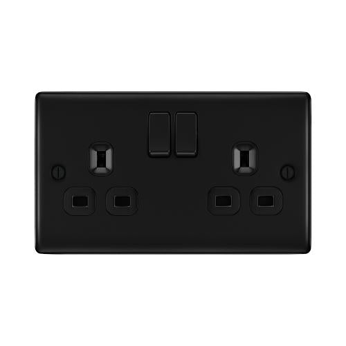 2 Gang 13A Switched Socket Matt Black – Modern Dual Power Outlet