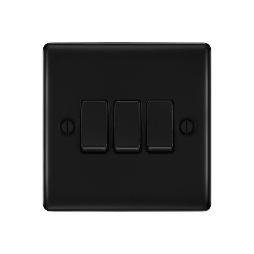 3 Gang 2 Way Switch Matt Black – Premium Multi-Light Control