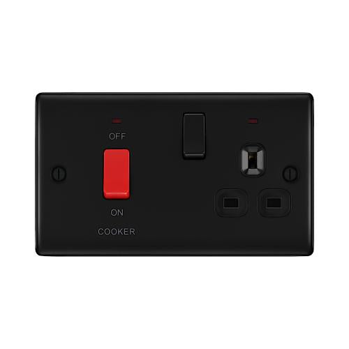 45A Cooker Control Unit with Socket Matt Black – Modern Kitchen Power Hub