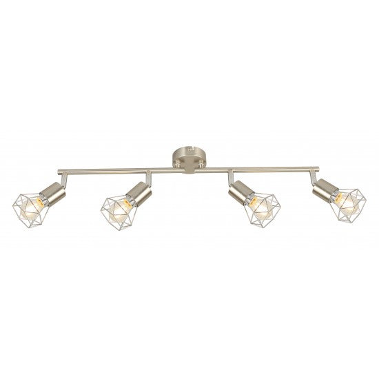 Metal Industrial 4 Way Rotatable Ceiling Cage Light Satin Chrome