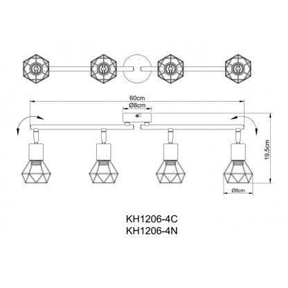 Metal Industrial 4 Way Rotatable Ceiling Cage Light Satin Chrome