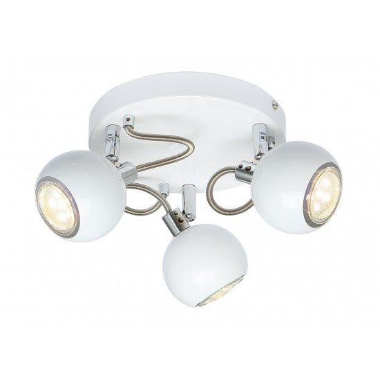 Modern 3 Way Retro Round Globe White & Chrome Ceiling Spotlight