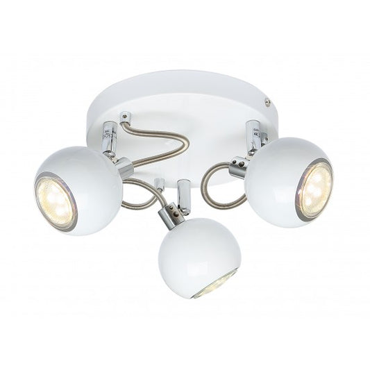 Modern 3 Way Retro Round Globe White & Chrome Ceiling Spotlight