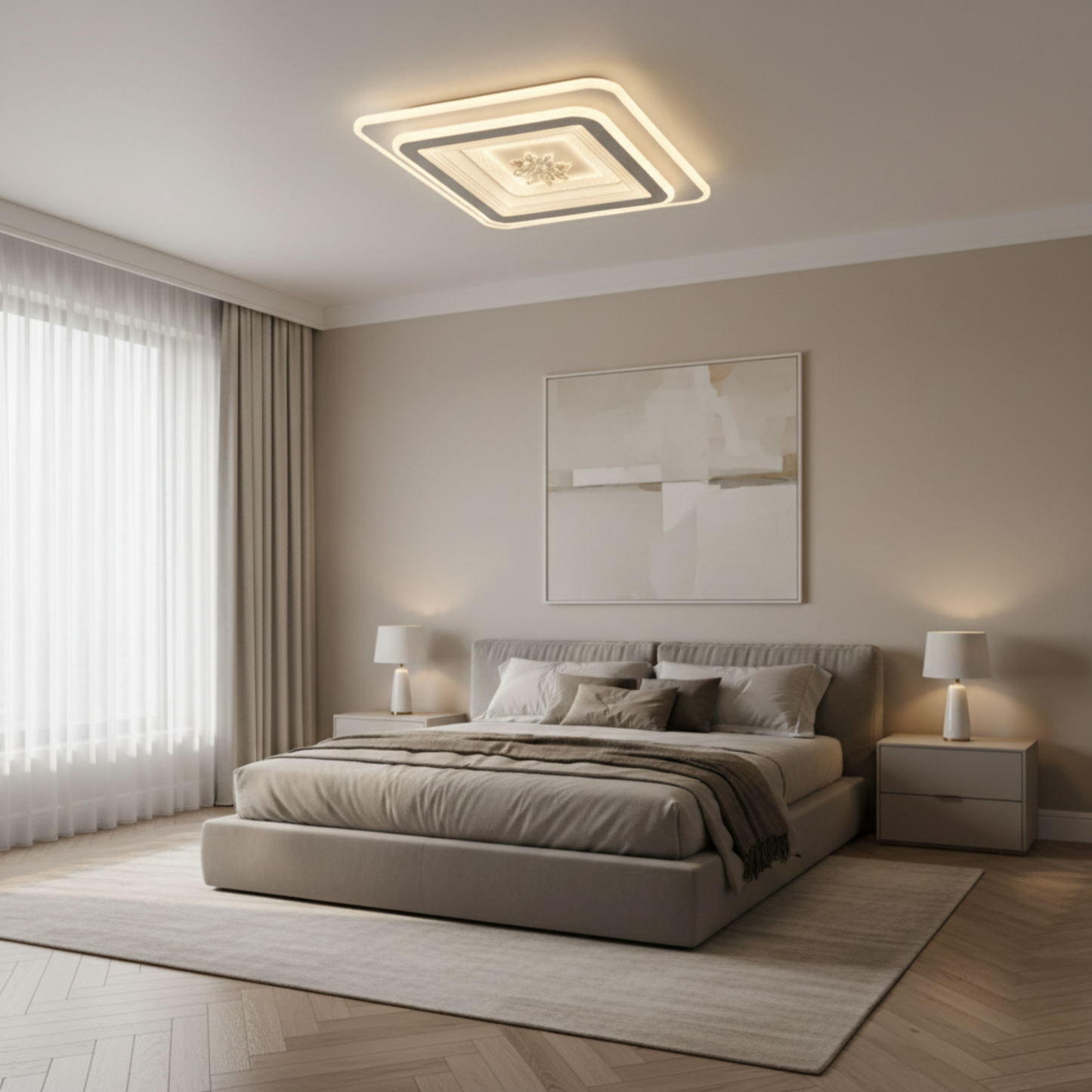 Square LED Flush Ceiling Light - Modern LED Ceiling Light with 3 Colour CCT