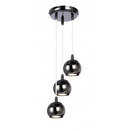 Round Eyeball 3 Way Pendant Light Black Chrome Finish