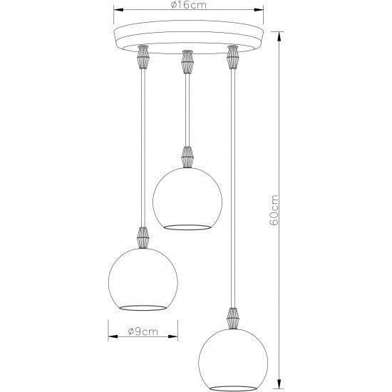 Round Eyeball 3 Way Pendant Light Black Chrome Finish