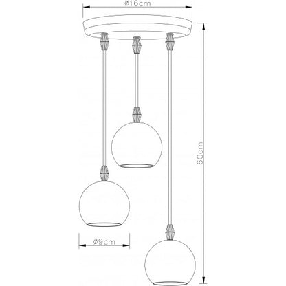 Round Eyeball 3 Way Pendant Light Black Chrome Finish