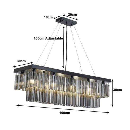 Smoked Glass Ceiling Kitchen Island 1.5M Crystal Chandelier Pendant Light