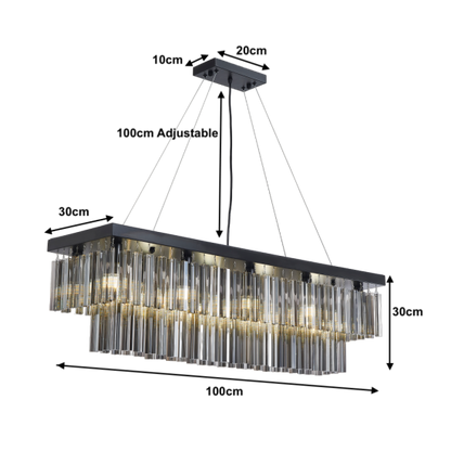 Smoked Glass Ceiling Kitchen Island 1.5M Crystal Chandelier Pendant Light