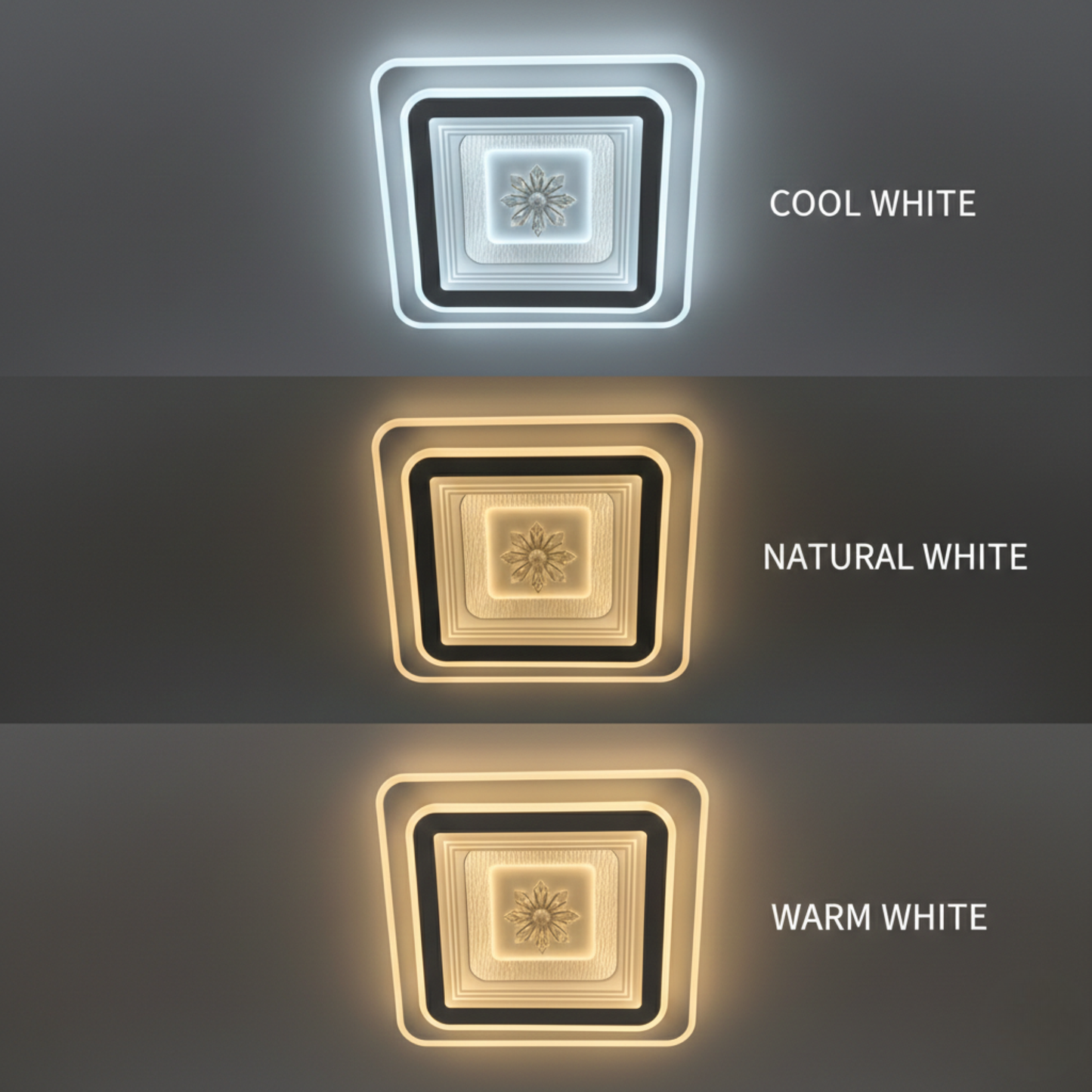 Square LED Flush Ceiling Light - Modern LED Ceiling Light with 3 Colour CCT